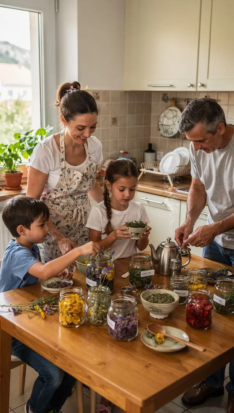 Biljni čaj u šarenoj šalici uz opuštajuću glazbu