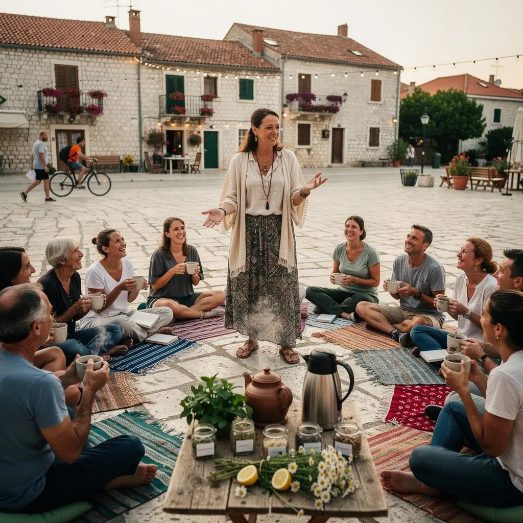 Šalica mirisnog biljnog čaja s limunskom travom na drvenom stolu